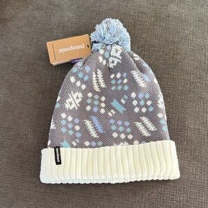 Patagonia Powder Town Pom Pom Beanie Blue, white and Gray NEW Gender Neutral